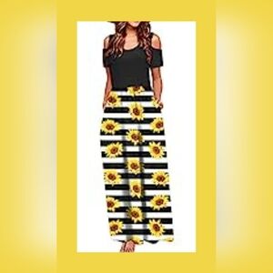 Sunflower Maxi Cold Shoulder Maxi Dress Casual Resort Wear XL